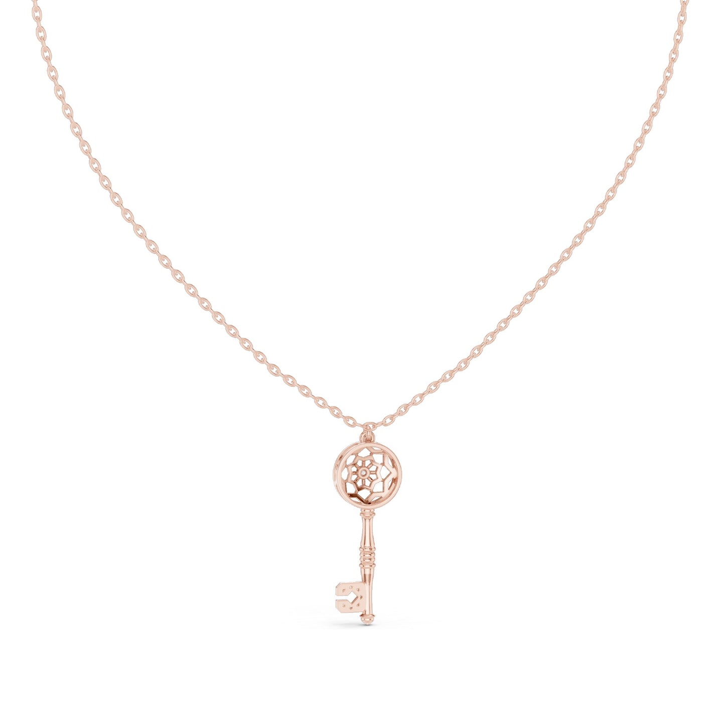 0.008 CT Lab-Created VVS-VS EF CVD Diamond Key Pendant Necklace | 18KT, 14KT, Rose, Yellow, White Gold Options | Elegant Fine Jewelry