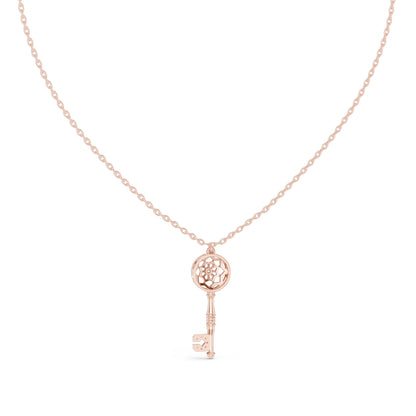 0.008 CT Lab-Created VVS-VS EF CVD Diamond Key Pendant Necklace | 18KT, 14KT, Rose, Yellow, White Gold Options | Elegant Fine Jewelry