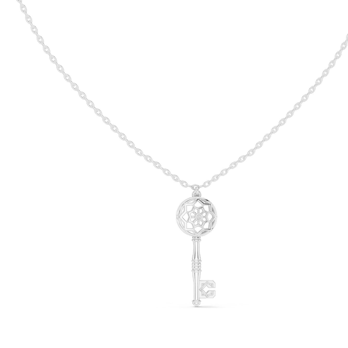0.008 CT Lab-Created VVS-VS EF CVD Diamond Key Pendant Necklace | 18KT, 14KT, Rose, Yellow, White Gold Options | Elegant Fine Jewelry