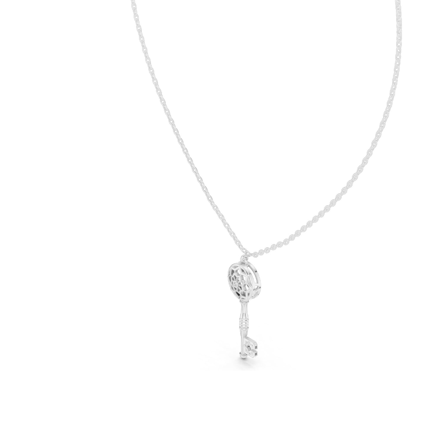 0.008 CT Lab-Created VVS-VS EF CVD Diamond Key Pendant Necklace | 18KT, 14KT, Rose, Yellow, White Gold Options | Elegant Fine Jewelry