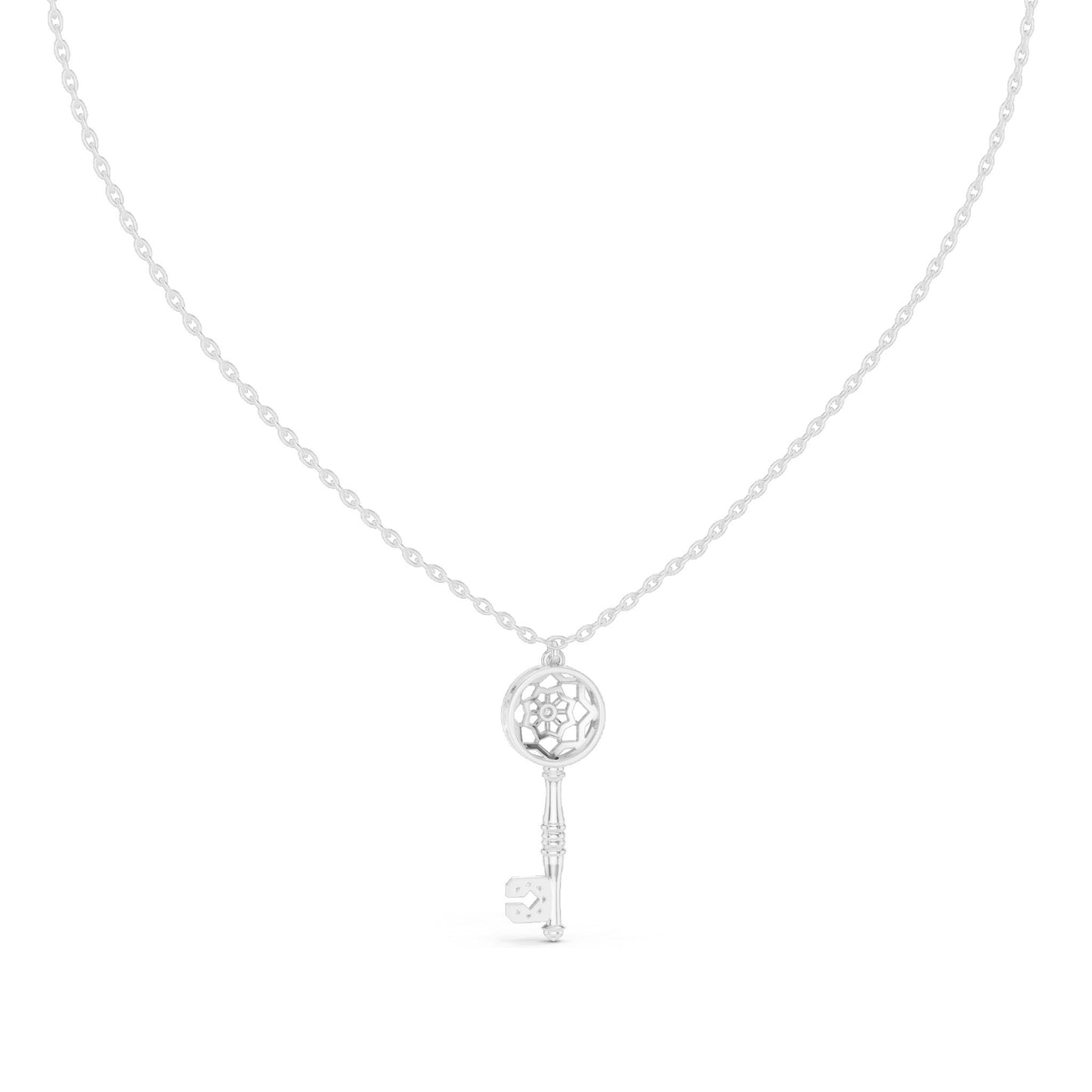 0.008 CT Lab-Created VVS-VS EF CVD Diamond Key Pendant Necklace | 18KT, 14KT, Rose, Yellow, White Gold Options | Elegant Fine Jewelry