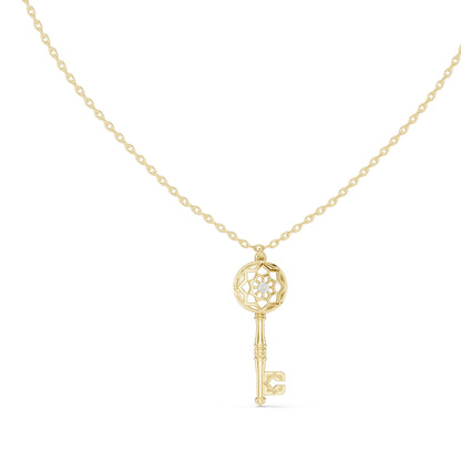 0.008 CT Lab-Created VVS-VS EF CVD Diamond Key Pendant Necklace | 18KT, 14KT, Rose, Yellow, White Gold Options | Elegant Fine Jewelry