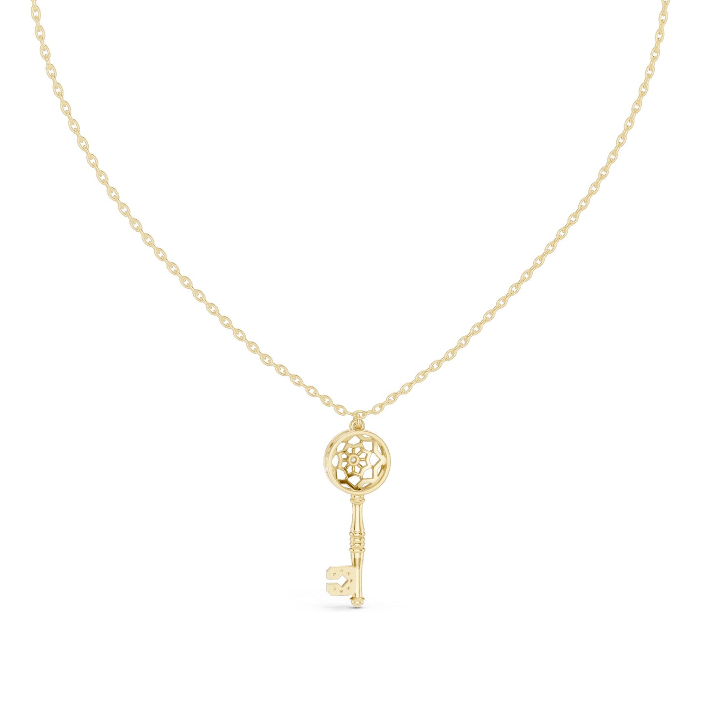 0.008 CT Lab-Created VVS-VS EF CVD Diamond Key Pendant Necklace | 18KT, 14KT, Rose, Yellow, White Gold Options | Elegant Fine Jewelry