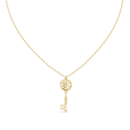 0.008 CT Lab-Created VVS-VS EF CVD Diamond Key Pendant Necklace | 18KT, 14KT, Rose, Yellow, White Gold Options | Elegant Fine Jewelry