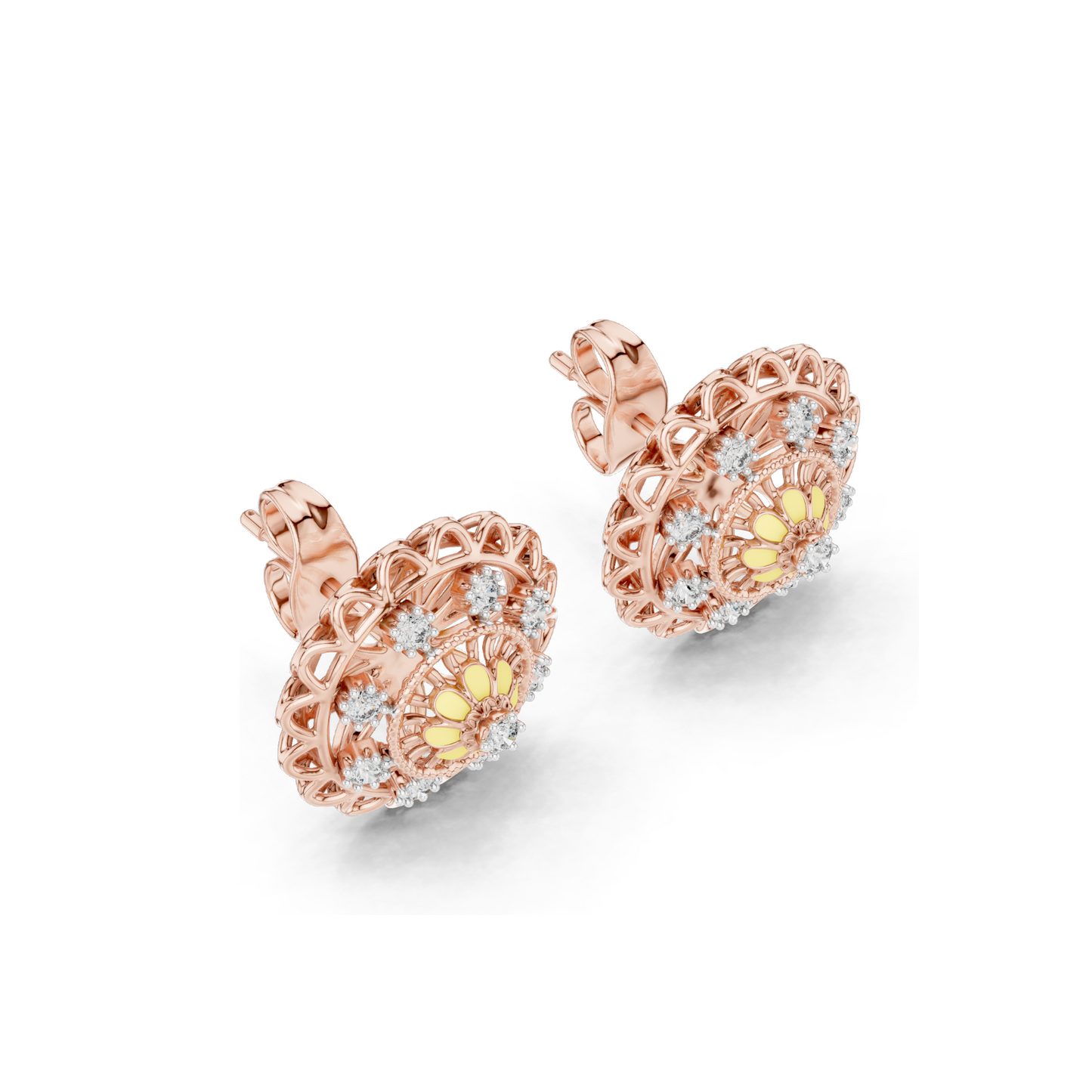 Floral Lab Diamond Earrings – 0.222 ct VVS-VS DEF CVD Diamond & Moissanite | 18K, 14K, 10K Gold & 925 Silver | Rose, Yellow, White Gold Options