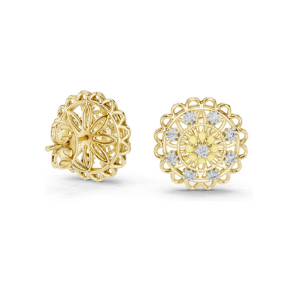 Floral Lab Diamond Earrings – 0.222 ct VVS-VS DEF CVD Diamond & Moissanite | 18K, 14K, 10K Gold & 925 Silver | Rose, Yellow, White Gold Options