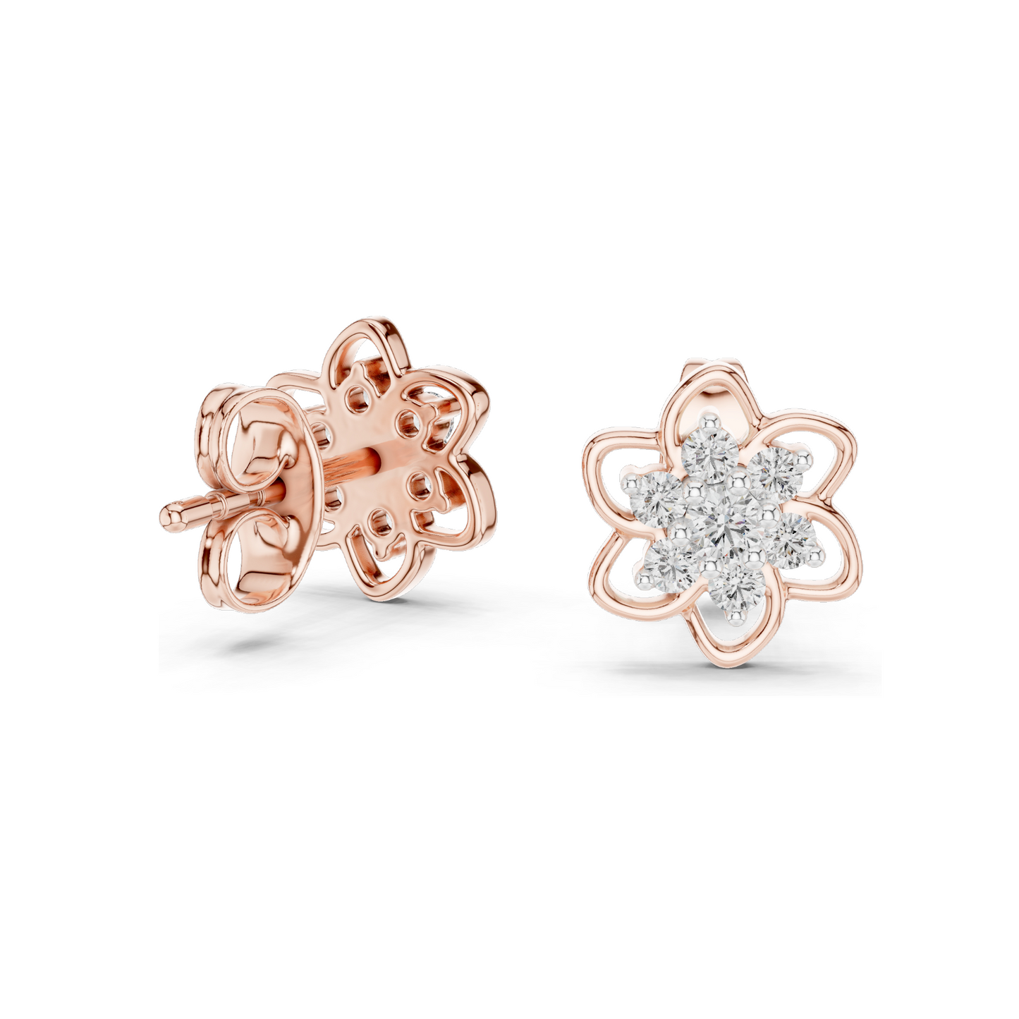 0.17 ct Lab Grown Diamond Floral Earrings | VVS-VS EF Clarity | 18KT, 14KT, 10KT Gold & 925 Silver | Rose, Yellow, White Gold & Moissanite Options