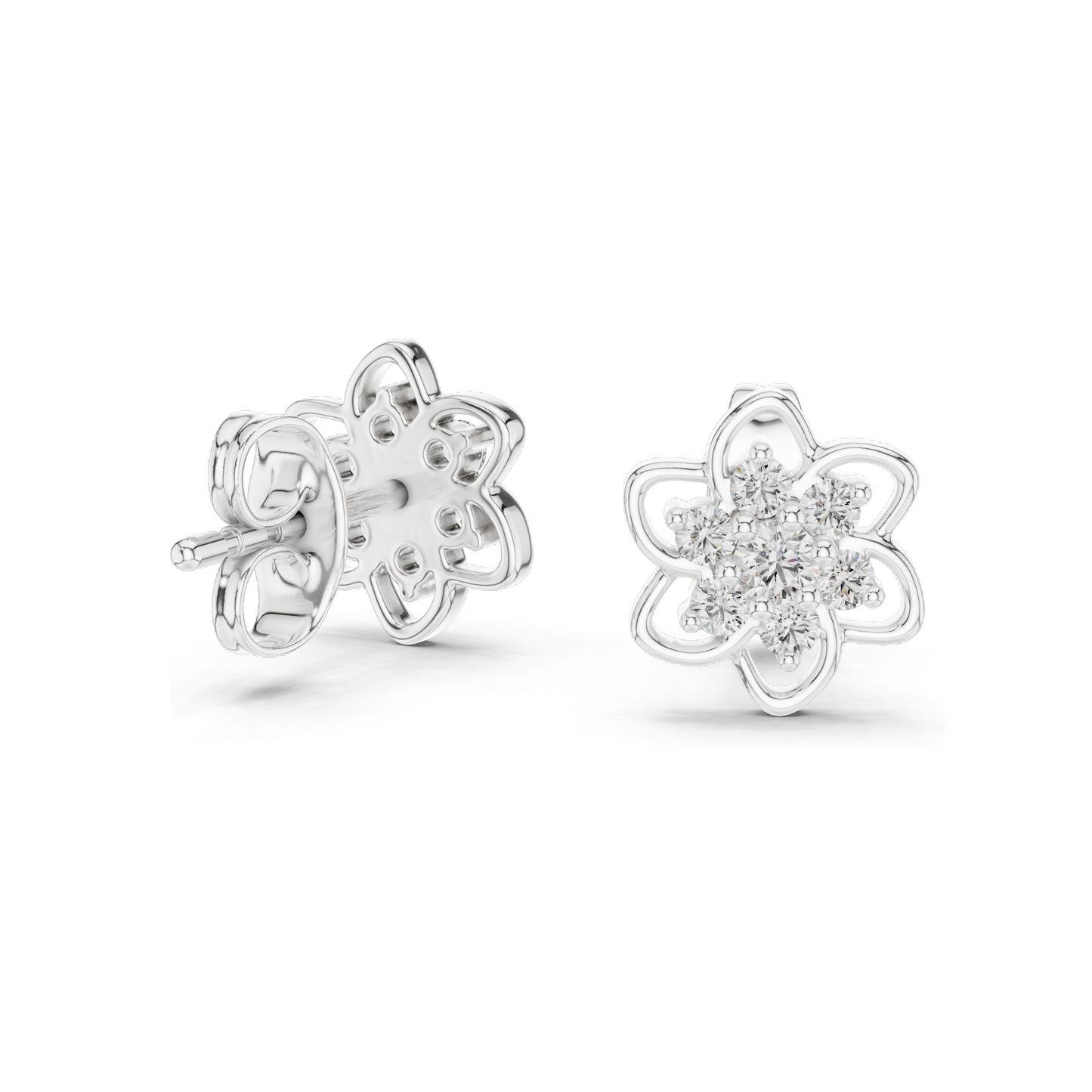 0.17 ct Lab Grown Diamond Floral Earrings | VVS-VS EF Clarity | 18KT, 14KT, 10KT Gold & 925 Silver | Rose, Yellow, White Gold & Moissanite Options
