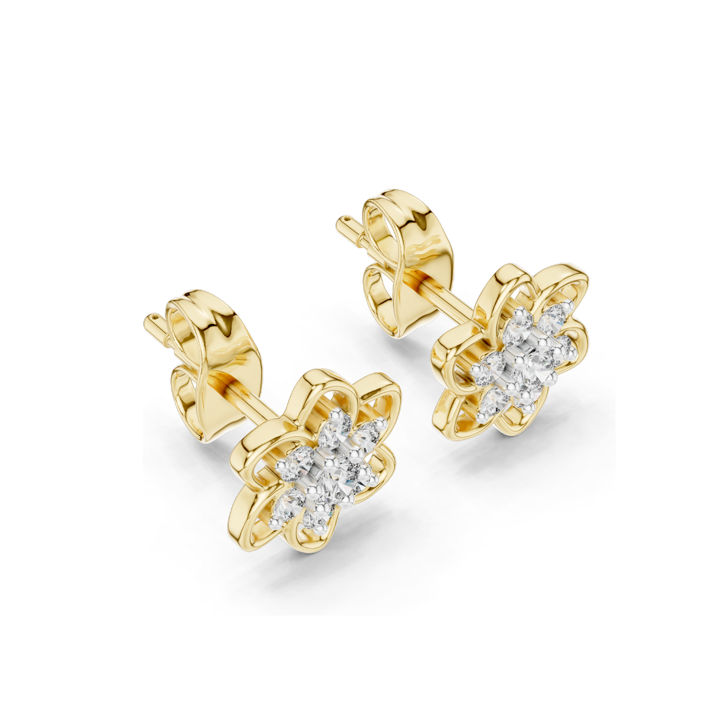 0.17 ct Lab Grown Diamond Floral Earrings | VVS-VS EF Clarity | 18KT, 14KT, 10KT Gold & 925 Silver | Rose, Yellow, White Gold & Moissanite Options