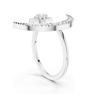 Crescent Moon & Star Diamond Ring for Women | VVS-VS EF Lab Diamonds | Available in Rose, Yellow, White Gold & 925 Silver | 18KT, 14KT, 10KT Options
