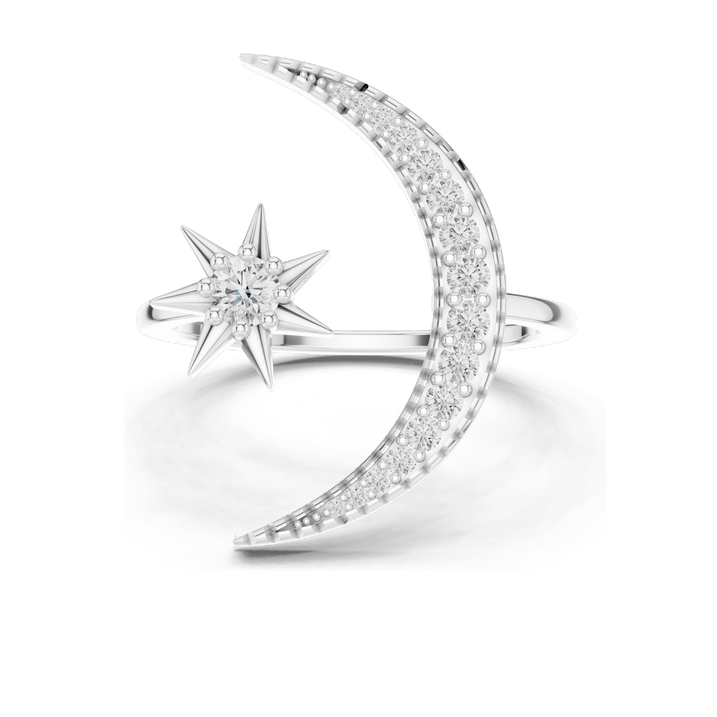 Crescent Moon & Star Diamond Ring for Women | VVS-VS EF Lab Diamonds | Available in Rose, Yellow, White Gold & 925 Silver | 18KT, 14KT, 10KT Options