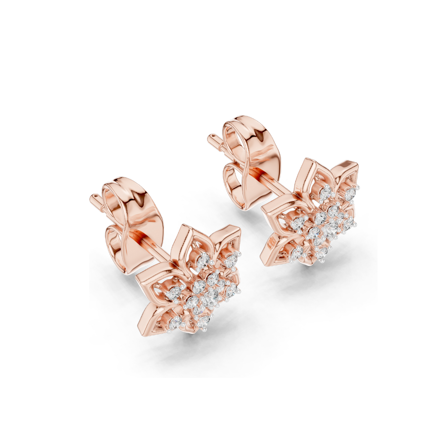 0.14 Ct Lab-Created VVS-VS-EF CVD Diamond Floral Stud Earrings in 18K, 14K, 10K Gold & 925 Silver | Rose, Yellow, White Gold & Moissanite Options