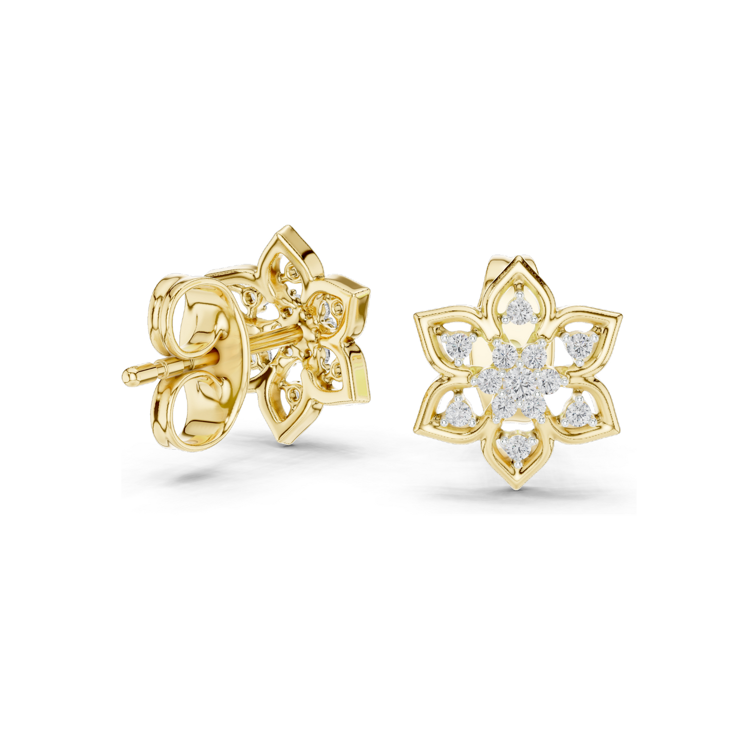 0.14 Ct Lab-Created VVS-VS-EF CVD Diamond Floral Stud Earrings in 18K, 14K, 10K Gold & 925 Silver | Rose, Yellow, White Gold & Moissanite Options