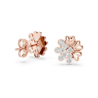 0.35 CT Lab Diamond Floral Stud Earrings | VVS-VS EF Clarity | 18KT, 14KT, 10KT Gold & 925 Silver | Rose, Yellow, White Gold & Moissanite Options