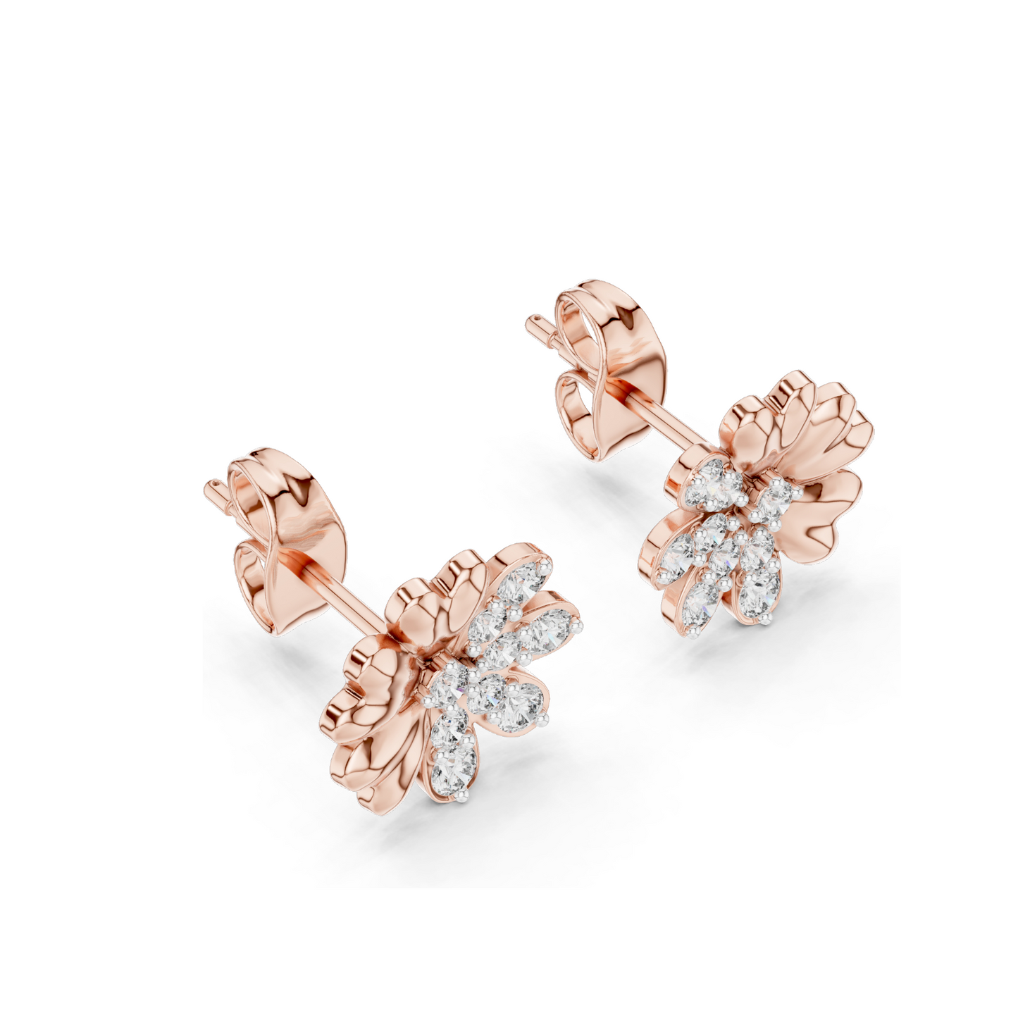 0.35 CT Lab Diamond Floral Stud Earrings | VVS-VS EF Clarity | 18KT, 14KT, 10KT Gold & 925 Silver | Rose, Yellow, White Gold & Moissanite Options