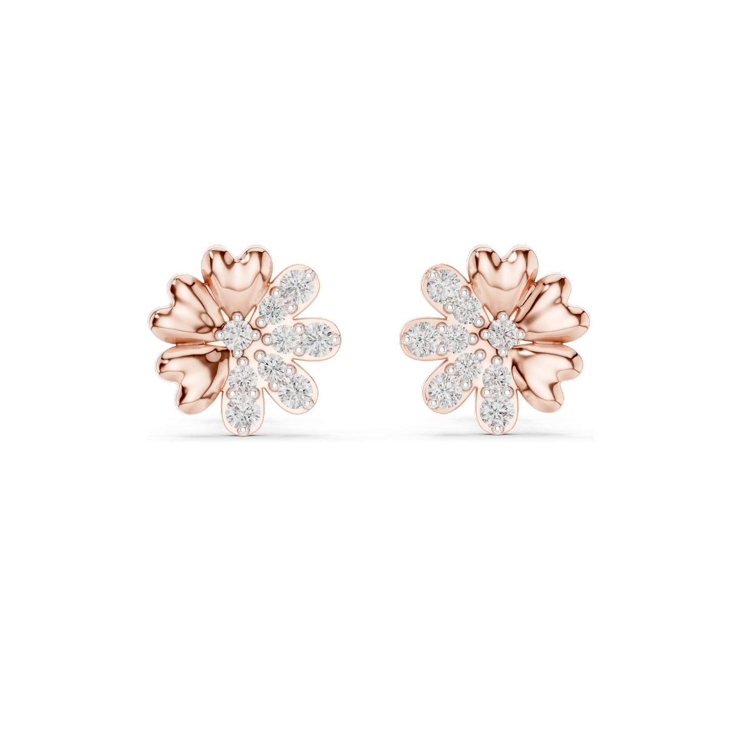 0.35 CT Lab Diamond Floral Stud Earrings | VVS-VS EF Clarity | 18KT, 14KT, 10KT Gold & 925 Silver | Rose, Yellow, White Gold & Moissanite Options