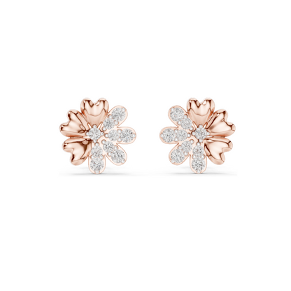 0.35 CT Lab Diamond Floral Stud Earrings | VVS-VS EF Clarity | 18KT, 14KT, 10KT Gold & 925 Silver | Rose, Yellow, White Gold & Moissanite Options