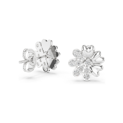 0.35 CT Lab Diamond Floral Stud Earrings | VVS-VS EF Clarity | 18KT, 14KT, 10KT Gold & 925 Silver | Rose, Yellow, White Gold & Moissanite Options