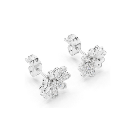 0.35 CT Lab Diamond Floral Stud Earrings | VVS-VS EF Clarity | 18KT, 14KT, 10KT Gold & 925 Silver | Rose, Yellow, White Gold & Moissanite Options