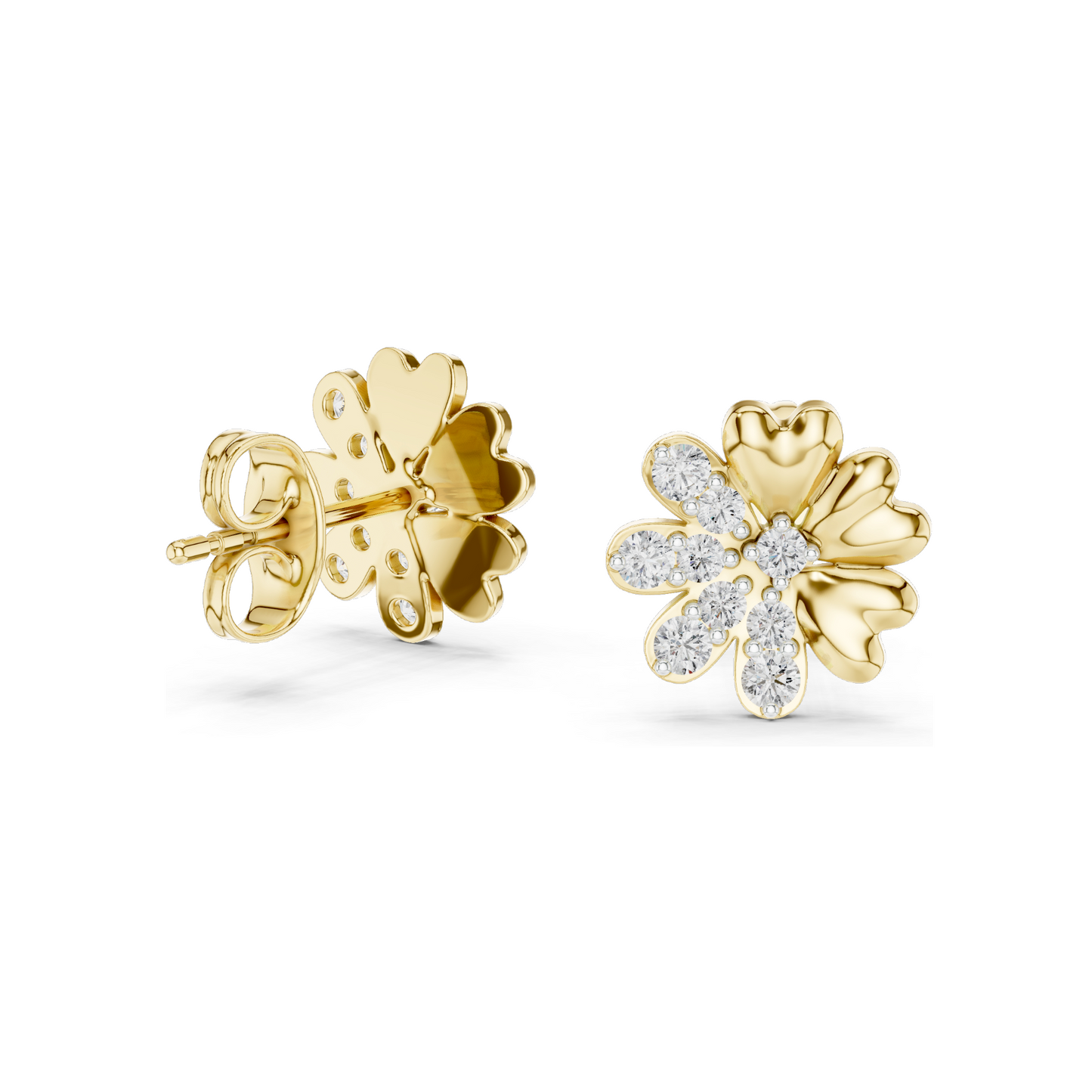 0.35 CT Lab Diamond Floral Stud Earrings | VVS-VS EF Clarity | 18KT, 14KT, 10KT Gold & 925 Silver | Rose, Yellow, White Gold & Moissanite Options