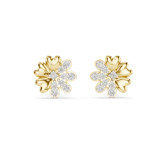 0.35 CT Lab Diamond Floral Stud Earrings | VVS-VS EF Clarity | 18KT, 14KT, 10KT Gold & 925 Silver | Rose, Yellow, White Gold & Moissanite Options