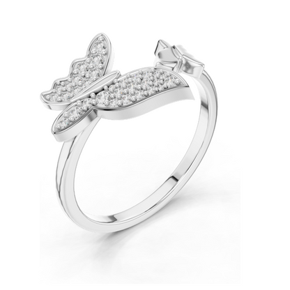 0.216 CT Lab Grown Diamond Butterfly Ring for Women | 18KT, 14KT, 10KT Gold & 925 Silver | Rose, Yellow, White Gold & Moissanite Options | VVS-VS EF Clarity