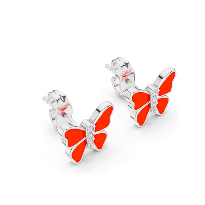 0.044 CT Lab Diamond Butterfly Enamel Earrings | VVS-VS EF Clarity | 18KT, 14KT, 10KT Gold & 925 Silver | Meena Work | Yellow, Rose, White Gold & Moissanite Options