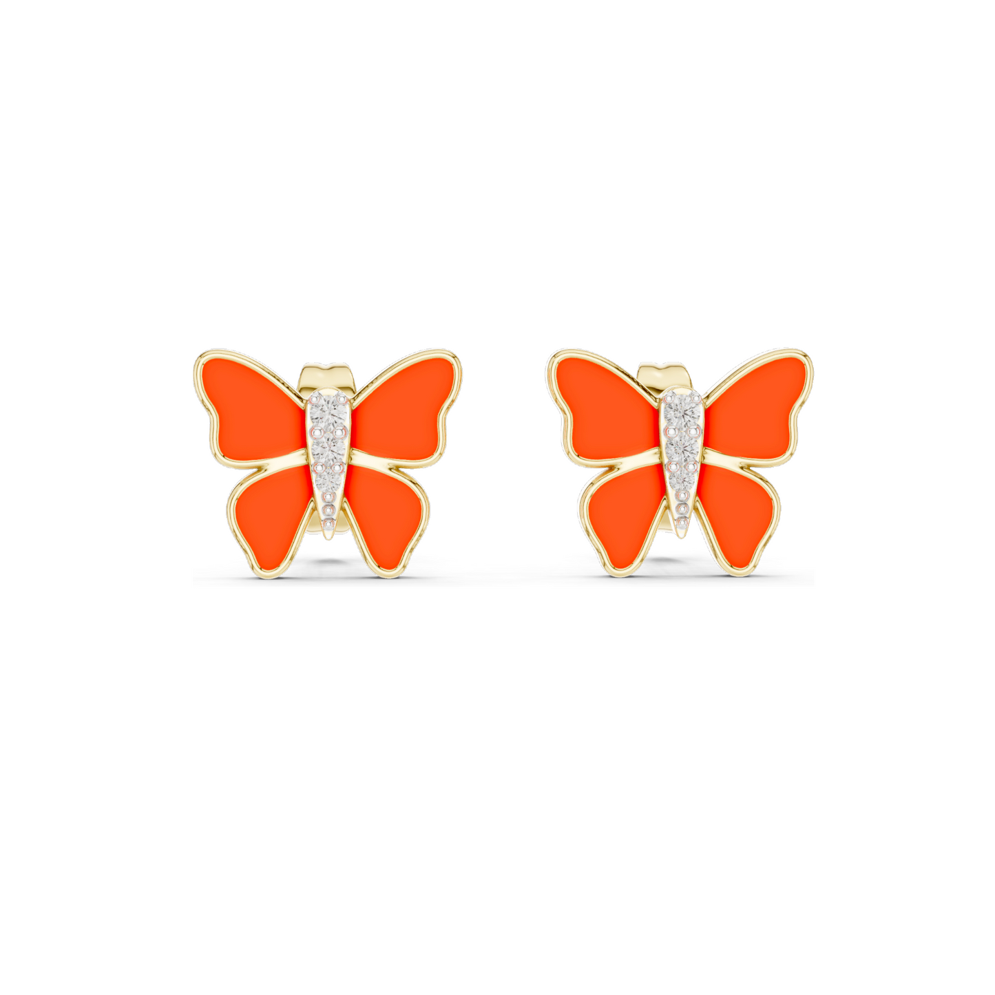 0.044 CT Lab Diamond Butterfly Enamel Earrings | VVS-VS EF Clarity | 18KT, 14KT, 10KT Gold & 925 Silver | Meena Work | Yellow, Rose, White Gold & Moissanite Options