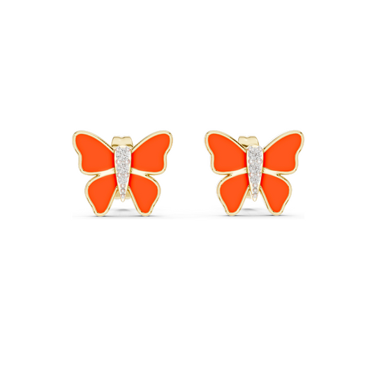 0.044 CT Lab Diamond Butterfly Enamel Earrings | VVS-VS EF Clarity | 18KT, 14KT, 10KT Gold & 925 Silver | Meena Work | Yellow, Rose, White Gold & Moissanite Options