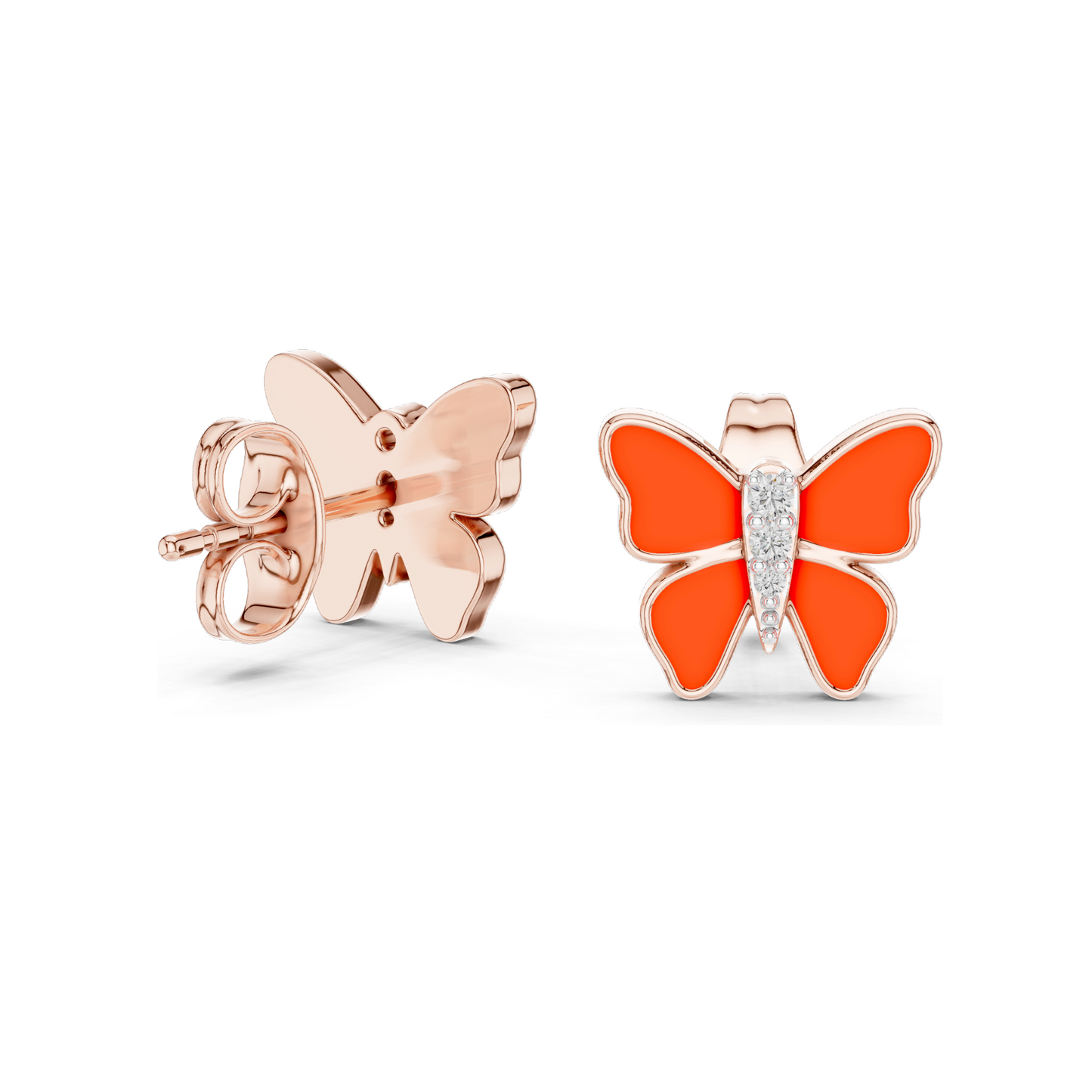 0.044 CT Lab Diamond Butterfly Enamel Earrings | VVS-VS EF Clarity | 18KT, 14KT, 10KT Gold & 925 Silver | Meena Work | Yellow, Rose, White Gold & Moissanite Options