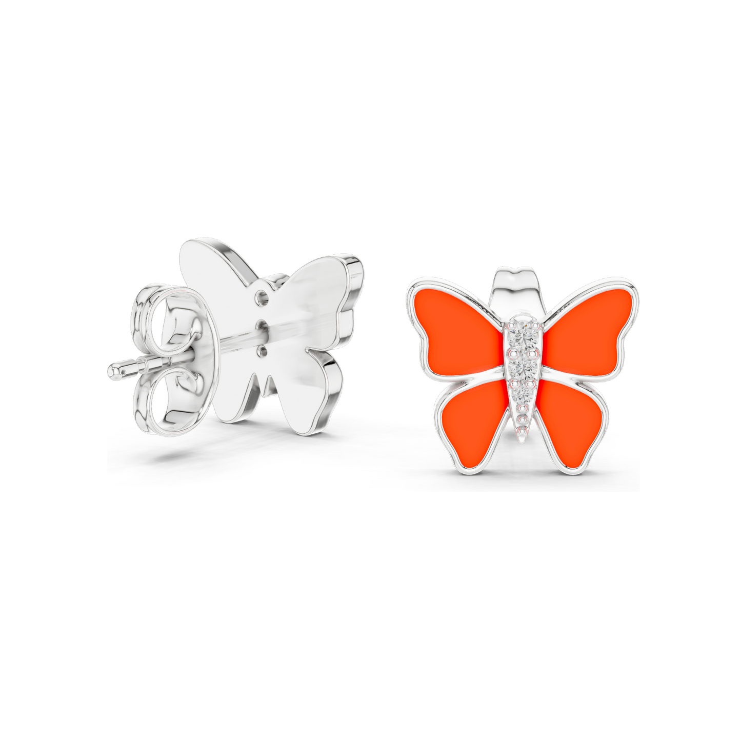 0.044 CT Lab Diamond Butterfly Enamel Earrings | VVS-VS EF Clarity | 18KT, 14KT, 10KT Gold & 925 Silver | Meena Work | Yellow, Rose, White Gold & Moissanite Options