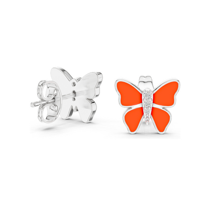 0.044 CT Lab Diamond Butterfly Enamel Earrings | VVS-VS EF Clarity | 18KT, 14KT, 10KT Gold & 925 Silver | Meena Work | Yellow, Rose, White Gold & Moissanite Options