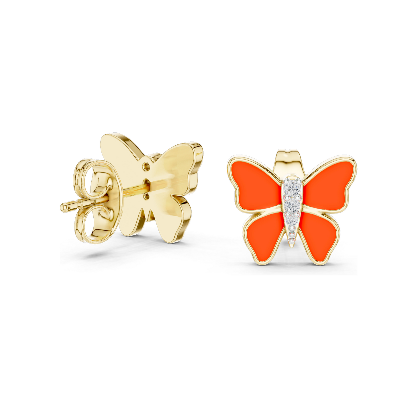 0.044 CT Lab Diamond Butterfly Enamel Earrings | VVS-VS EF Clarity | 18KT, 14KT, 10KT Gold & 925 Silver | Meena Work | Yellow, Rose, White Gold & Moissanite Options