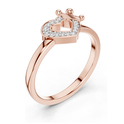 Heart & Crown Lab Diamond Ring for Women | 18KT, 14KT, 10KT Gold & 925 Silver | Rose, Yellow, White Gold | VVS-VS EF Clarity | Moissanite Options