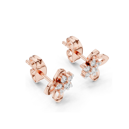18Kt Gold Floral Stud Earrings with 0.18 Ct Lab Diamonds | VVS-VS EF Clarity | Available in Yellow, Rose, White Gold & Silver | Moissanite Options