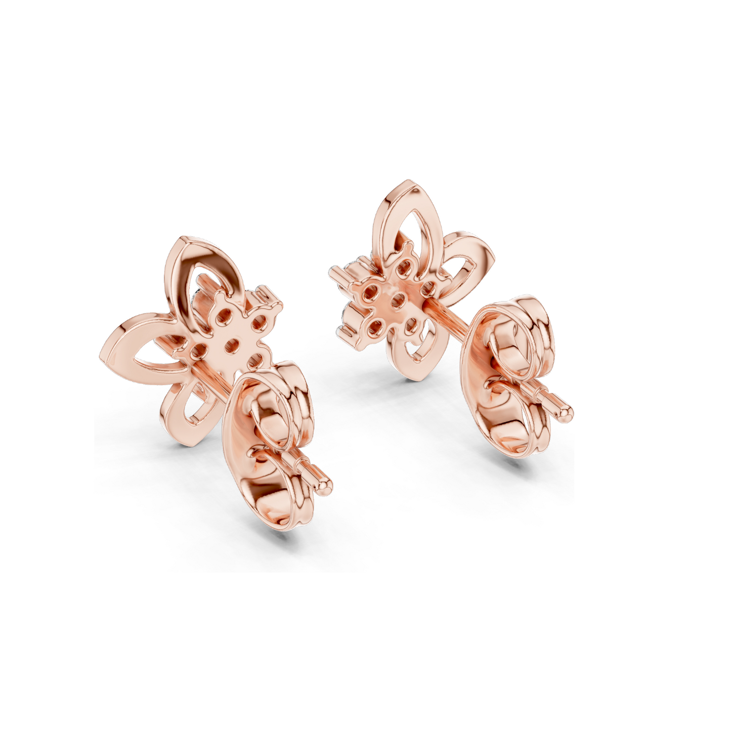 18Kt Gold Floral Stud Earrings with 0.18 Ct Lab Diamonds | VVS-VS EF Clarity | Available in Yellow, Rose, White Gold & Silver | Moissanite Options