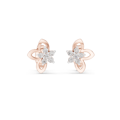 18Kt Gold Floral Stud Earrings with 0.18 Ct Lab Diamonds | VVS-VS EF Clarity | Available in Yellow, Rose, White Gold & Silver | Moissanite Options