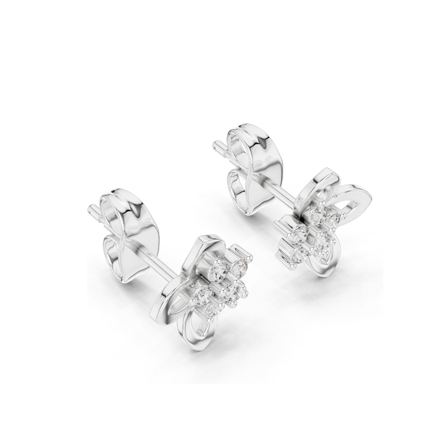 18Kt Gold Floral Stud Earrings with 0.18 Ct Lab Diamonds | VVS-VS EF Clarity | Available in Yellow, Rose, White Gold & Silver | Moissanite Options