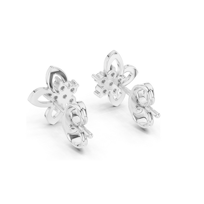 18Kt Gold Floral Stud Earrings with 0.18 Ct Lab Diamonds | VVS-VS EF Clarity | Available in Yellow, Rose, White Gold & Silver | Moissanite Options