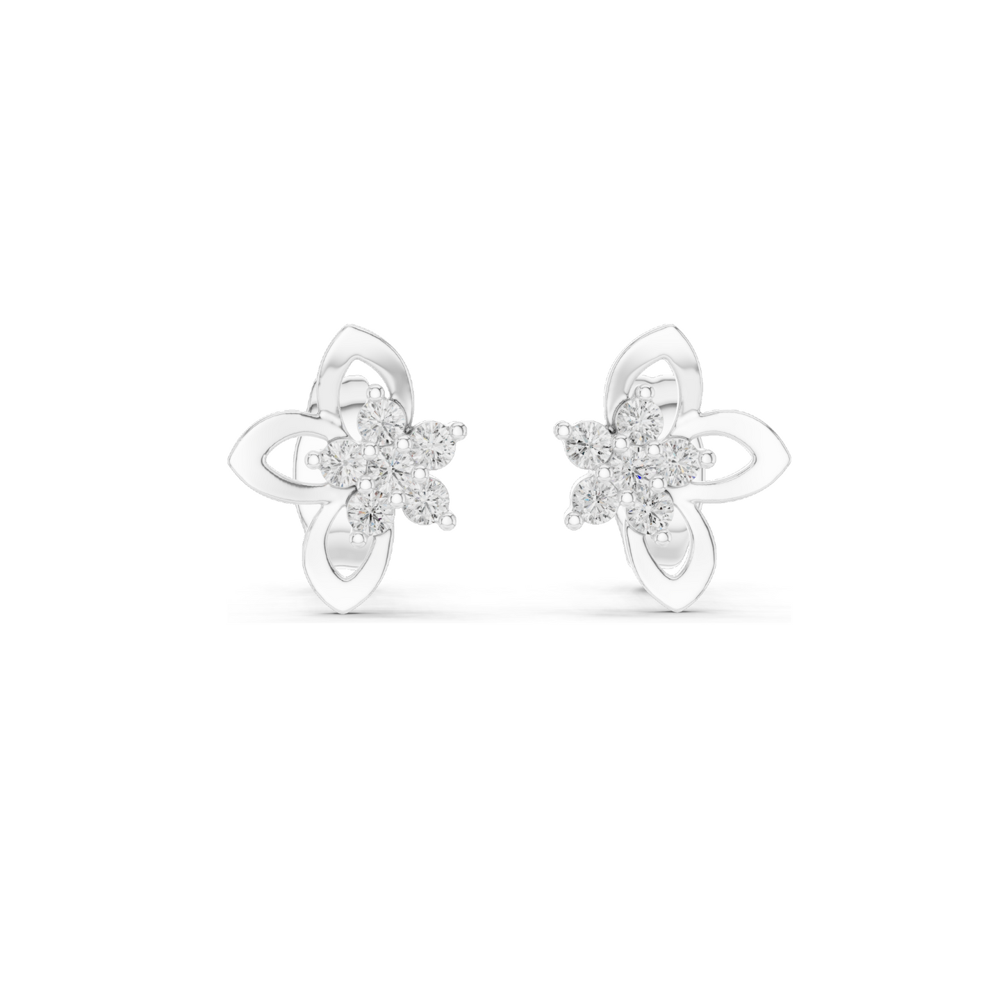 18Kt Gold Floral Stud Earrings with 0.18 Ct Lab Diamonds | VVS-VS EF Clarity | Available in Yellow, Rose, White Gold & Silver | Moissanite Options