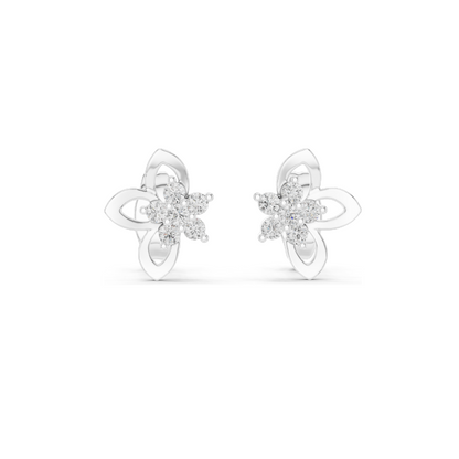 18Kt Gold Floral Stud Earrings with 0.18 Ct Lab Diamonds | VVS-VS EF Clarity | Available in Yellow, Rose, White Gold & Silver | Moissanite Options