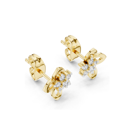 18Kt Gold Floral Stud Earrings with 0.18 Ct Lab Diamonds | VVS-VS EF Clarity | Available in Yellow, Rose, White Gold & Silver | Moissanite Options