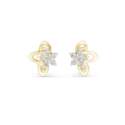 18Kt Gold Floral Stud Earrings with 0.18 Ct Lab Diamonds | VVS-VS EF Clarity | Available in Yellow, Rose, White Gold & Silver | Moissanite Options
