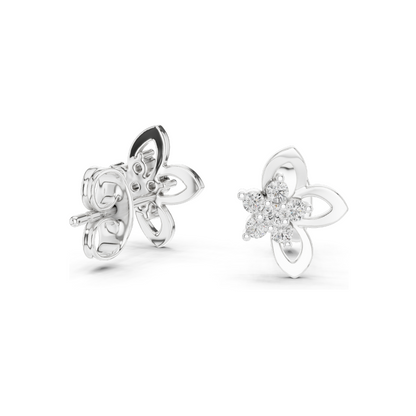 18Kt Gold Floral Stud Earrings with 0.18 Ct Lab Diamonds | VVS-VS EF Clarity | Available in Yellow, Rose, White Gold & Silver | Moissanite Options