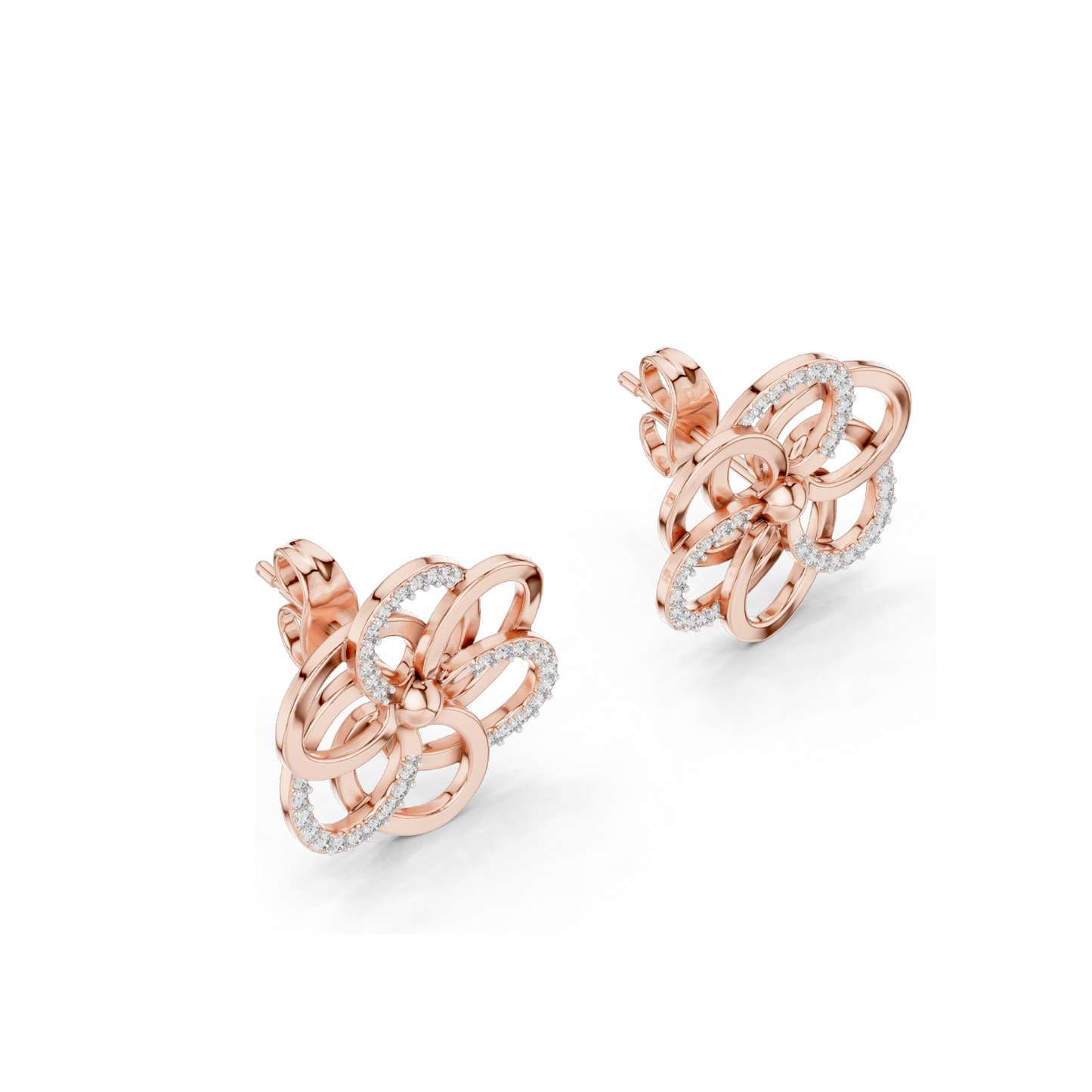 0.264 CT Lab Diamond Flower Stud Earrings | VVS-VS EF Round Cut | 18KT, 14KT, 10KT Gold & 925 Silver | Yellow, Rose, White Gold & Moissanite Options