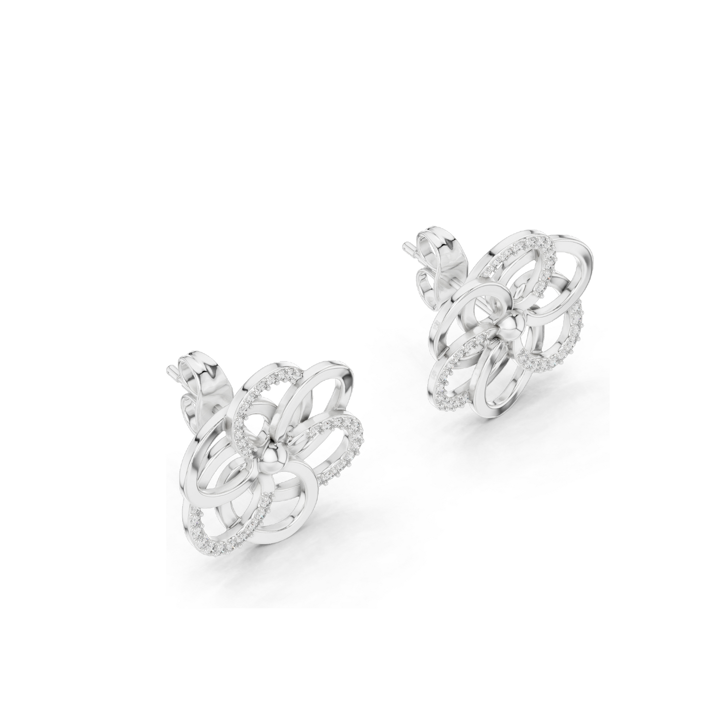 0.264 CT Lab Diamond Flower Stud Earrings | VVS-VS EF Round Cut | 18KT, 14KT, 10KT Gold & 925 Silver | Yellow, Rose, White Gold & Moissanite Options