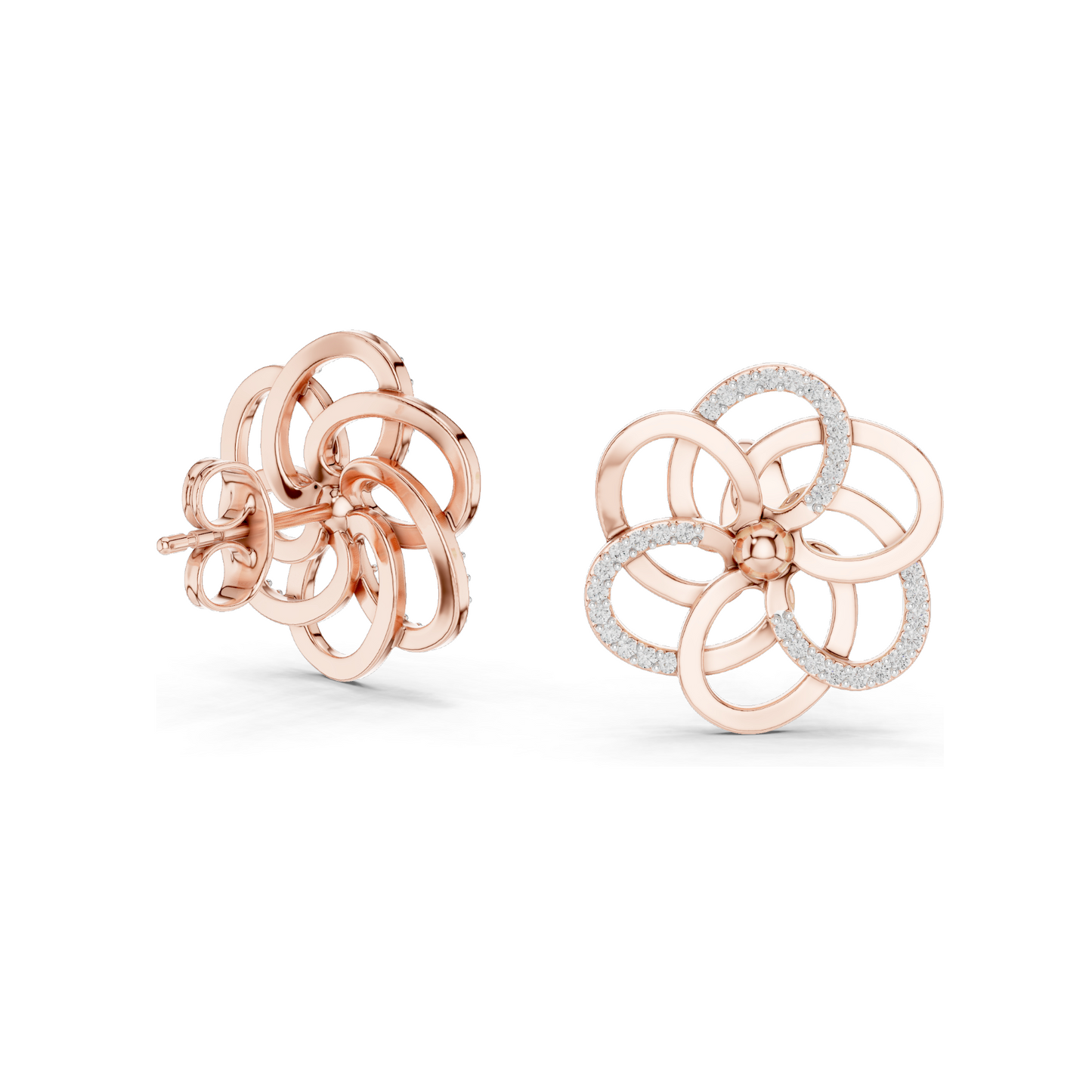 0.264 CT Lab Diamond Flower Stud Earrings | VVS-VS EF Round Cut | 18KT, 14KT, 10KT Gold & 925 Silver | Yellow, Rose, White Gold & Moissanite Options