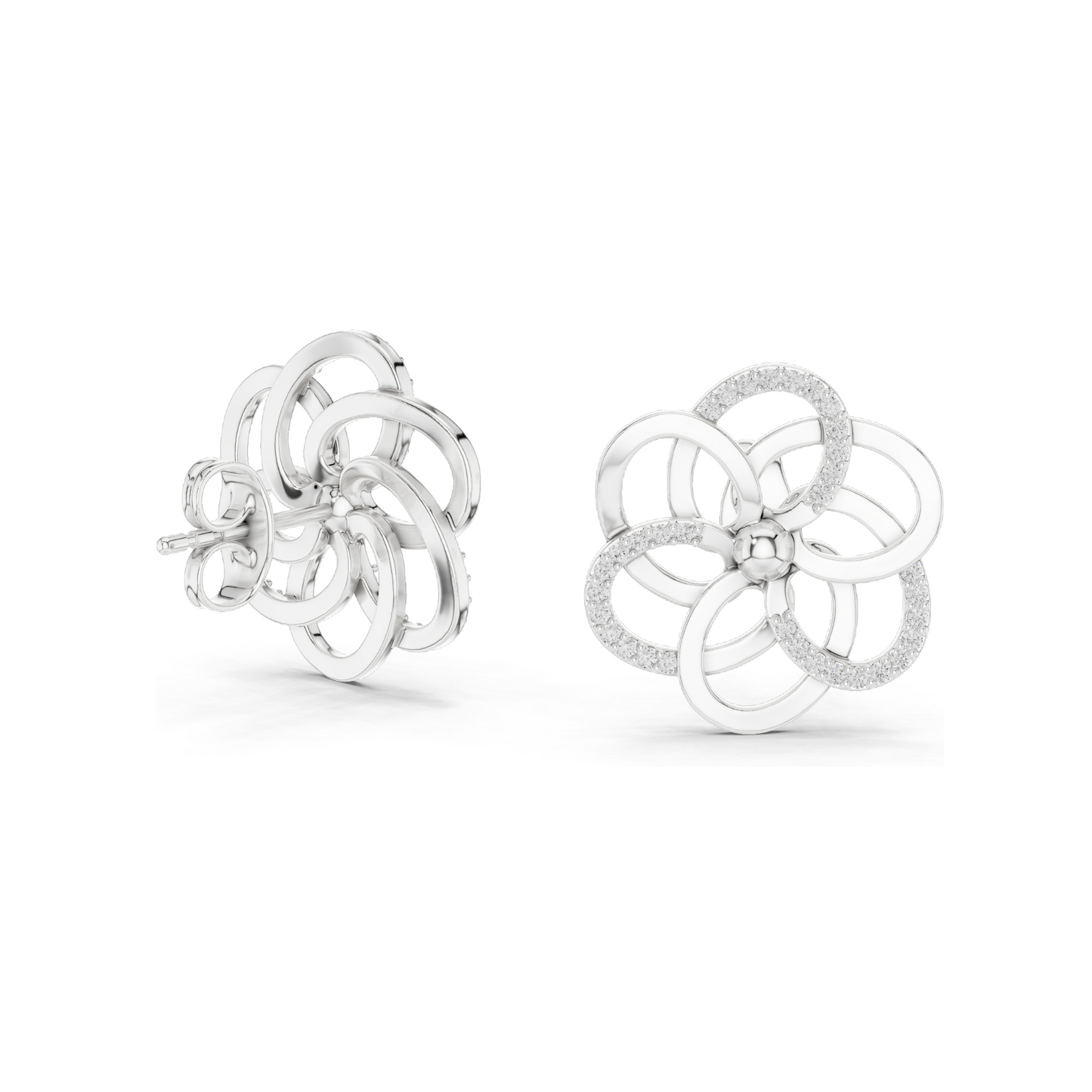 0.264 CT Lab Diamond Flower Stud Earrings | VVS-VS EF Round Cut | 18KT, 14KT, 10KT Gold & 925 Silver | Yellow, Rose, White Gold & Moissanite Options