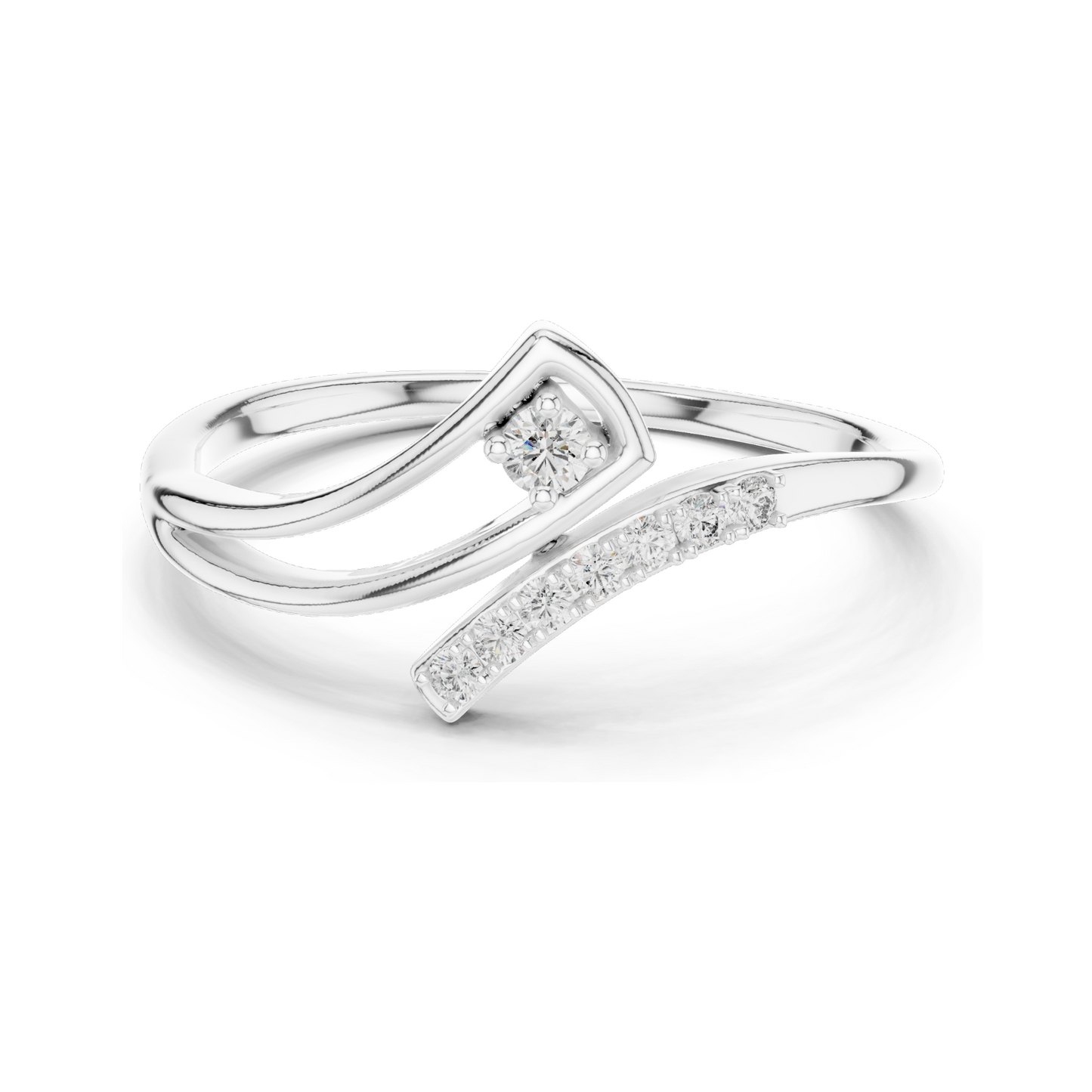 0.081 CT Lab Diamond Dual Curve Ladies Ring | VVS-VS EF Clarity | 18KT, 14KT, 10KT Gold & 925 Silver | Rose, Yellow, White Gold & Moissanite Options