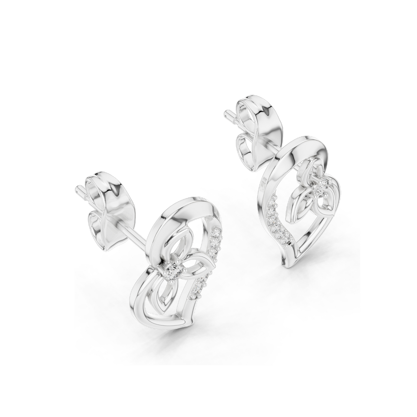 0.094 CT Floral Heart Diamond Earrings | 18KT, 14KT, 10KT Gold & 925 Silver | Lab-Grown Diamonds & Moissanite | Rose, Yellow, White Gold